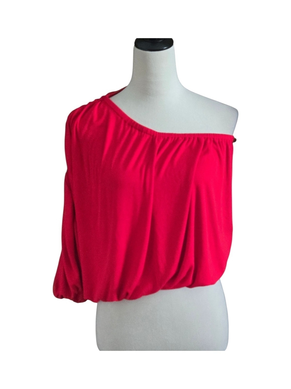 Evereve LNA Ashra One Shoulder Red Bubble Hem Crop Top S Asymmetric NWT